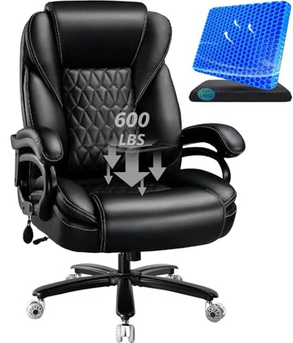 600lbs Big and Tall Office Chair with Pocket Spring Cushion, Heavy Duty Office Chair for Low Back Pain Relief, Large Executive Office Chair (Classic, Black with Gel Seat Cushion) - color: Black With Gel Seat Cushion