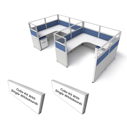 SUNLINE Office Cubicle - 7 Layout Options Modular Cubicle System with Adjustable Panels, Wall Partitions, Drawers and Magnetic Whiteboard, Customizable U/L Shaped Workstation - Blue - color: Blue