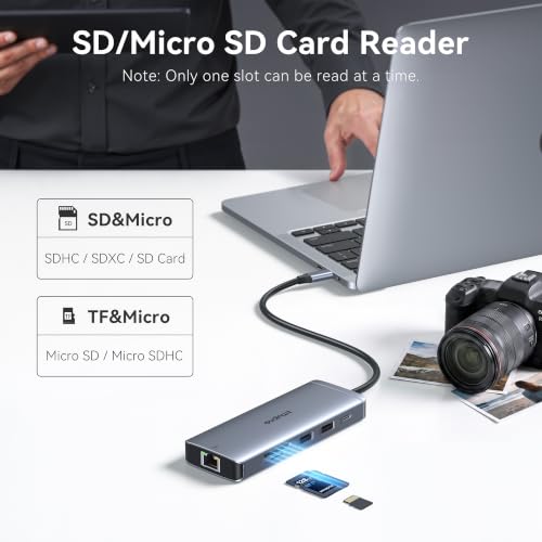 USB C Hub Ethernet USB-C Adapters for MacBook Pro/Air with HDMI 4K@60Hz | Mac Dongle with USB Port, 10 IN 1 USBC to HDMI Adapter 4K, USB C to Ethernet, 100W PD, USB-C to SD/TF Card Reader Dongle Hub