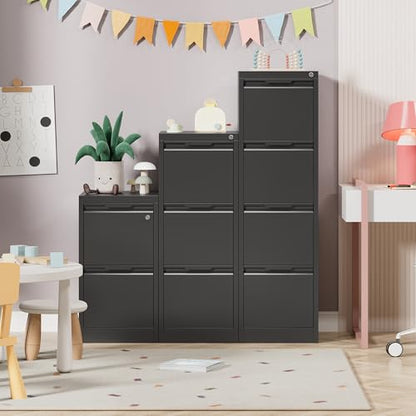 4 Drawer Metal Vertical File Cabinet with Lock for Home Office | 17.8 Inch Depth,50.3 Inch High,Fits A4/Letter & Legal Size Files,Adjustable Hanging Bar,Easy to Assemble,Black - color: Black, size: 17.8"D x 15"W x 50.3"H（4 Drawers）