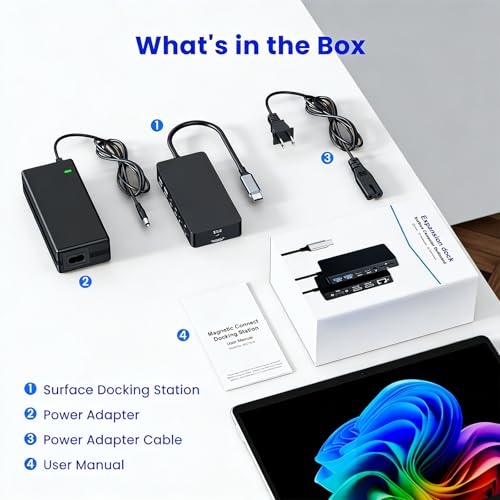 New Surface Thunderbolt 4 Dock Dual HDMI+VGA Adapter 12 in 1 Surface Pro Docking Station for Surface Pro 12/11/10/9/8/X/7+/7,Surface Laptop 7/6/5/4/3,Surface Go 4/3/2/1,Surface Laptop Go/Surface Book