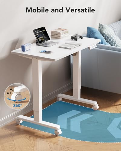 HUANUO Electric Small Standing Desk, Whole Piece Desktop, Adjustable Height Computer Desk, 4 Height Memory Settings, Sit Stand Up Desk for Home Office, 35" x 24", White - size: 35" X 24"