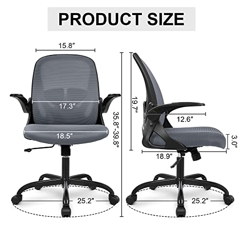 Office Chair Ergonomic Desk Chair with Flip up Armrests Swivel Breathable Desk Mesh Computer Chair with Adjustable Lumbar Support and Height for Conference Room (Dark Gray) - color: Dark Gray