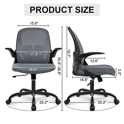 Office Chair Ergonomic Desk Chair with Flip up Armrests Swivel Breathable Desk Mesh Computer Chair with Adjustable Lumbar Support and Height for Conference Room (Dark Gray) - color: Dark Gray