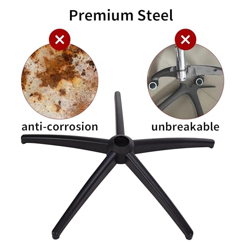 Office Gaming Chair Metal Base Replacement Part with 5 Wheels 5 Bell Glides - color: Black