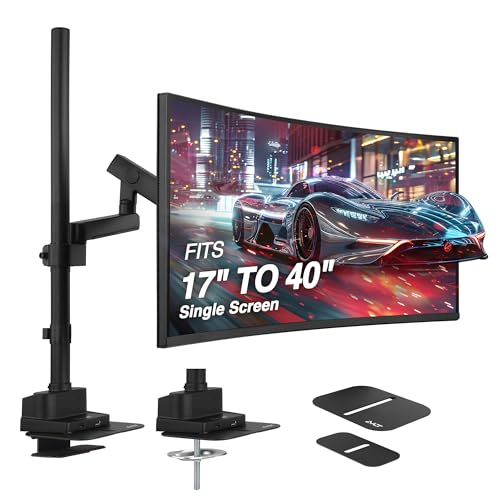 AVLT Single 40 Inch Monitor Arm Pole Top Mount with USB-C&A Ports - Black | Supports 26.4 lbs (12kg), Ultrawide Screen Fit, VESA Compatible, Tilt, Swivel, Rotate, Ergonomic Adjustable Height, Durable - color: Black-Monitor Arm