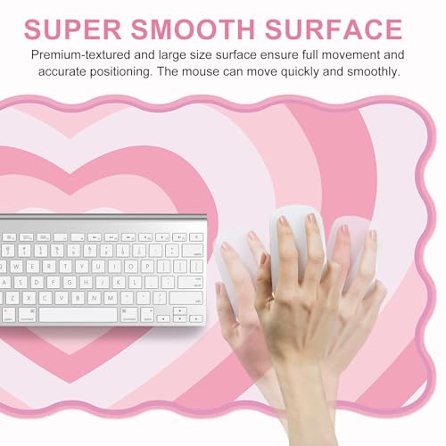 L-SPOUTTO Pink Mouse Pad,Cute Desk Mat XXL Large Scalloped Gaming Mousepad,35.4x15.7in Non-Slip Rubber Base Keyboard Pad Waterproof Desktop Mat for Laptop Computer Work Game Home Office-Pink Heart - color: Pink Heart