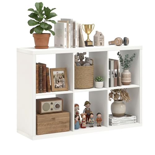 WannabeMyself【2026 Wooden Thick Frame】 6 Cube Storage Organizer with Anti-Tipping Kits, Reversible Open Back Book Shelf,Bookcase for Living Room,Bedroom,Entrance Hall,Office,11.6×36.3×24.6,White - color: White, size: 6 cube (11inch)