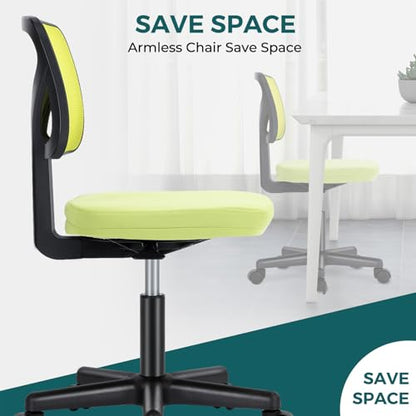 DUMOS Armless Desk Chairs, Small Home Office Mesh Chairs | Ergonomic Adjustable Mid Back, Swivel Rolling Task, Computer Work Vanity Small Spaces, Bright Green - color: Bright Green, size: 1pc