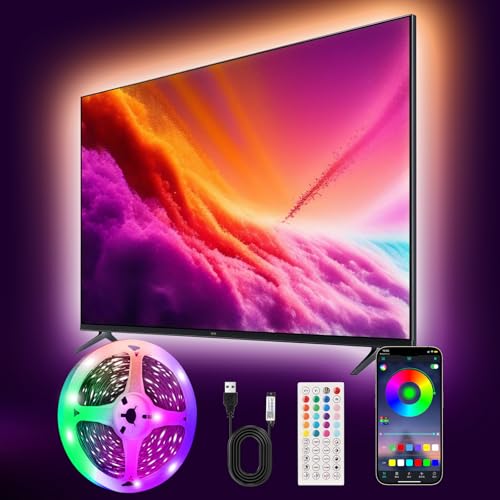 PSTAR LED Lights for TV Led Backlight, 16.4ft Music Sync RGB Strip Lights with Remote & App Control, USB Powered for 45-75 Inch TVs, Computer, Bedroom, Gaming Setup, Home Cinema - size: 16.4FT