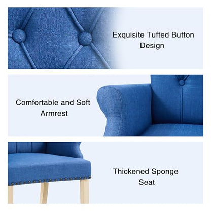 LOULENS Linen Dining Chair with Arms, Tufted Dining Room Chairs, Dark Blue | Solid Wood Legs, Nailhead Trim, Accent Chair, Kitchen Chair - color: Dark Blue, size: 1 PCS
