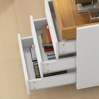 HOMCOM 3 Drawer Home Office Storage Cabinet, Office Drawer on Wheels, White | Removable Tray, Under Desk Printer Stand with Storage
