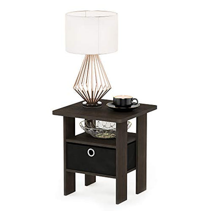Furinno Andrey Set of 2 End Table / Side Table / Night Stand / Bedside Table with Bin Drawer, Dark Brown/Black | Open Shelf and Storage Bin, Modern Night Stand, Bedside Table, for Small Spaces, Study, Dorm, Living Room, Bedroom - color: Dark Brown/Black,