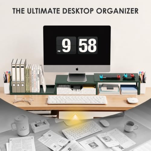 OPNICE Desk Organizers and Accessories, Dual Monitor Stand Riser - color: Dark Green