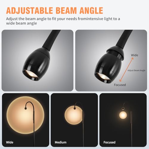 Powfloven LED Reading Floor Lamp, Adjustable Beam Task Floor Lamp with Remote & Touch Control, 2700K–6000K Dimmable Floor Reading Light, Flexible Gooseneck Standing Lamp for Bedroom Living Room