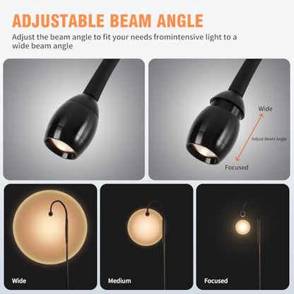 Powfloven LED Reading Floor Lamp, Adjustable Beam Task Floor Lamp with Remote & Touch Control, 2700K–6000K Dimmable Floor Reading Light, Flexible Gooseneck Standing Lamp for Bedroom Living Room