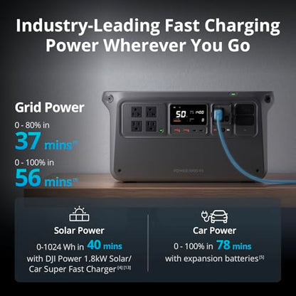 DJI Power 1000 V2 200W Foldable Solar Panel Combo, 1024Wh LFP Battery | Foldable Solar Panel, 2600W Stable Output, 0-80% in 37 Mins, Enhanced Safety, Ultra-Quiet, Camping, Blackout, RV - color: Black-3