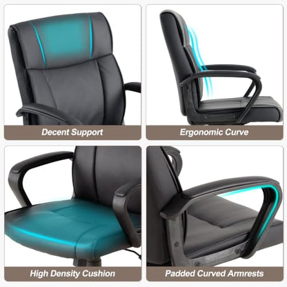 Office Desk Chair Set of 4 Conference Room Chairs Modern Ergonomic Executive Swivel Chair Adjustable Height PU Leather Home Desk Chair with Armrests Comfy Computer Task Chairs with Wheels - color: Black, size: Set of 4