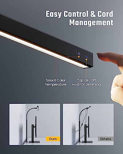 SUPERDANNY LED Desk Lamp for Office Home, Eye-Caring Desk Light with Adjustable Gooseneck, 12W Touch Control Dimmable Brightness, Architect Clamp Lamp with USB Adapter for Reading Study Workbench | Black, Touch Control Dimmable Brightness, 3000K-6000K, 36