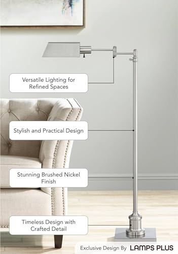 Jenson Brushed Nickel Adjustable Swing Arm Pharmacy 54" Tall Floor Lamp | Traditional Farmhouse Light Standing Base Silver Metal for Living Room Reading House Bedroom Home Office - color: Silver Brushed Nickel