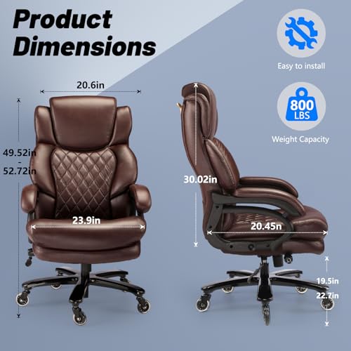 800lbs Big and Tall Office Chair, Executive Chair with Adjustable Headrest, High Back Extra Wide Seat, Heavy Duty PU Leather for Home Office, Comfortable Large Computer Desk Chair - color: Brown