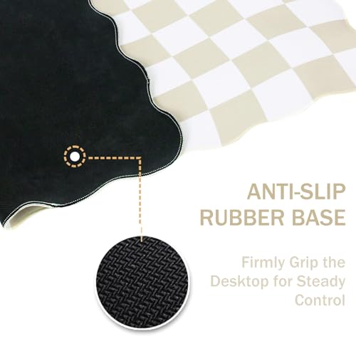 L-SPOUTTO Beige Checkered Mouse Pad,Scalloped Desk Mat XXL Gaming Mousepad | Geometric Large 35.4x15.7in Non-Slip Rubber Base Keyboard Pad Waterproof Desktop Mat for Laptop Computer Game Home Office - color: Beige Checkered