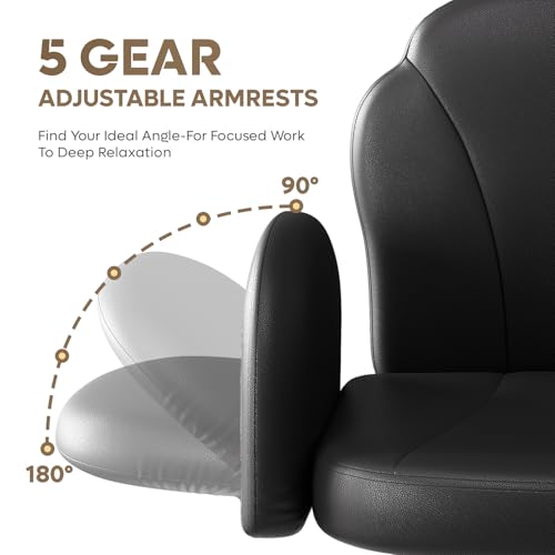 Bestier Criss Cross Office Chair with FILP-Up Armrests, Black PU Leather | Rocking Recline, Swivel Makeup Vanity Chair with 5-Level Folding Armrest, Cross Legged Desk, Adjustable Height Swivel Chair - color: Black Pu Leather