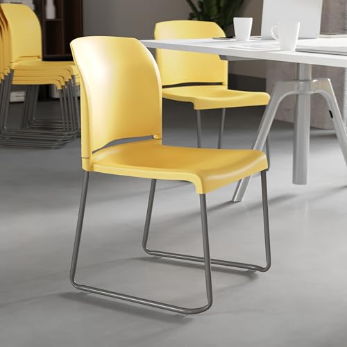 Flash Furniture HERCULES Series 5 Pack 880 lb. Capacity Yellow Full Back Contoured Stack Chair with Gray Powder Coated Sled Base | Sled Base, Powder Coated, Contoured, 880 LBS. Weight Capacity - color: Yellow, size: Set of 5