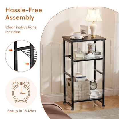 Industrial 3 Tier Printer Stand, Home Printer Wood Table with Wire Storage Shelf for Scanner Fax Machine, Heavy Duty Metal, Black with Burly Wood Board - color: Black