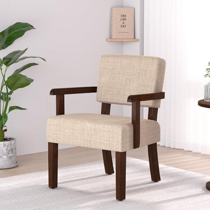Accent Chair, Armchair with Solid Wood Frame and Legs, Beige | Upholstered Living Room Chair, Comfy Reading Chair for Bedroom, Waiting Room, Home Office, Easy Assembly - color: Linen Beige, size: One Chair