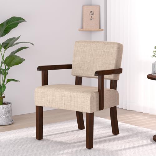 FAGAGA Accent Chair, Armchair with Solid Wood Frame and Legs, Beige - color: Linen Beige, size: One Chair