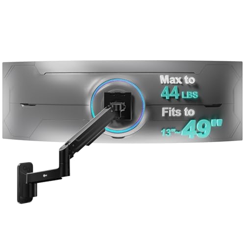 WALI Monitor Wall Mount for 13-49 inch Ultrawide Screens, up to 44 lbs | Heavy Duty Ultrawide Monitor Arm, Wall Mounted, Full Motion with Tilt, Swivel, Rotation, VESA 75/100mm (GSWM001-P), Black - color: Black (Single), size: Up to 49"