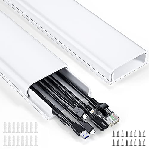 Delamu Cord Hider, 62.8in Cord Covers for 6-8 Wires on Wall, Cable Hider Cable Management, Wire Hiders for TV on Wall, Wire Covers for Cords, Cable Cover Wall, 4X L15.7 W2.36 H0.75in, White - color: White, size: 62.8in L x 2.36in W x 0.75in H