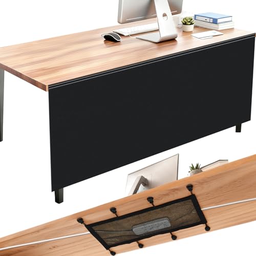 Tegeme 48'' Under Desk Privacy Panel with Cable Management Net Desk Skirt Self Adhesive Modesty Panel with Cord Organizer Pockets for Office Home Standing Workstation(Black) - color: Black, size: 48''