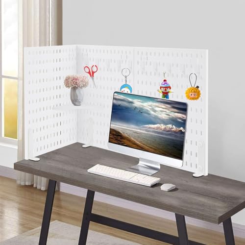 Desk Divider for Office, 3Pcs Desk Privacy Panels Tabletop Partition with 3 Clamps, Clamp On Privacy Screen Shield for Office Counter, Each Panel W11.8*H15.7in (White)