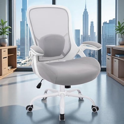 HYLONE 400lbs Heavy Duty Office Chair, Computer Desk Chair Grey | Office and Home, 5" Thickened Seat, Ergonomic with Adjustable Armrests, Mesh Executive Chair - color: White & Grey