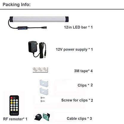 Dimmable Under Cabinet Lighting, Color Temperature Changing LED Light Bar, Daylight to Warm White Lights, Remote Control Lamp for Desk, Counter, Closet, Room, Shelf (12 Inch) - size: 12 Inch