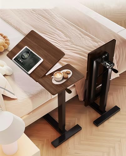 Overbed Table with Wheels, Adjustable Height Rolling Bedside Desk, Mobile Laptop Stand and Tilting Tray Table for Bed Sofa and Hospital Use (Walnut+26-38''h) - color: Walnut+26-38''h