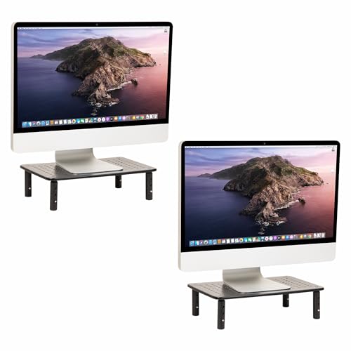 Mind Reader Monitor Stand, Height Adjustable, Ventilated Laptop Riser, Metal, 14.5"L x 9.25"W x 4-5.5"H, Set of 2, Black - size: 2-Pack
