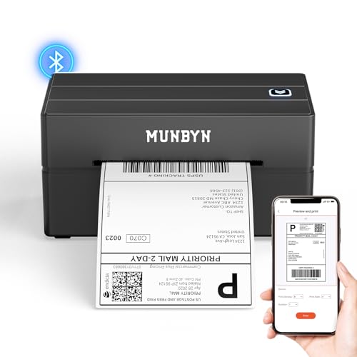 MUNBYN Bluetooth Thermal Label Printer, Wireless 4x6 Shipping Label Printer - color: Black