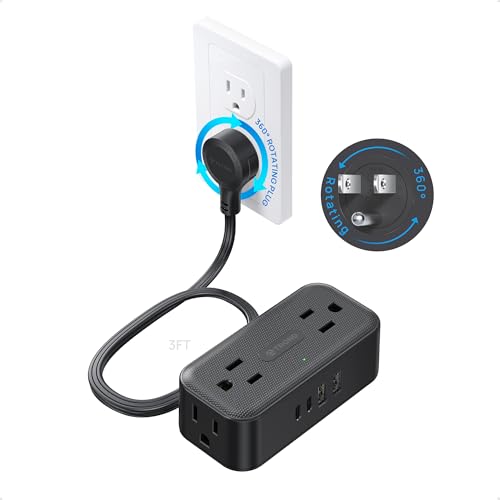TROND 360° Rotating Flat Plug Power Strip 3ft, 4 Widely AC Outlets, Black - color: Black, size: 3FT