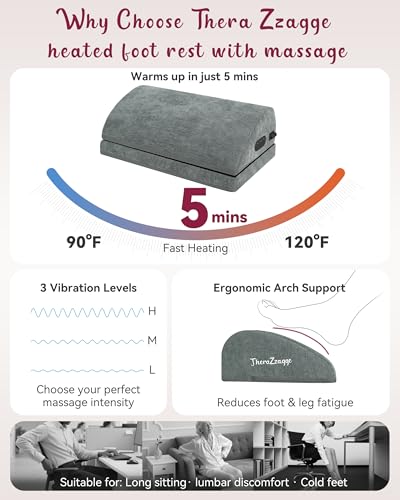 Heated Foot Rest for Under Desk at Work, Gifts | Ergonomic Memory Foam, Feet Warmer Heater, Foot Stool with Vibration Massage & 2 Heat Levels - color: Light Grey