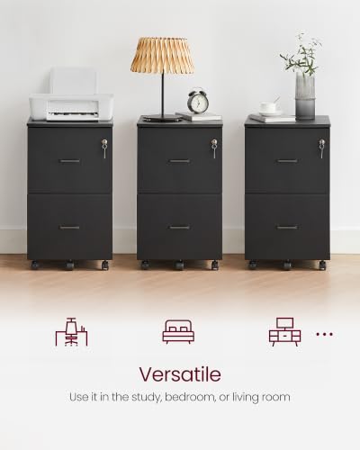 VASAGLE 2-Drawer File Cabinet, Small Rolling, Locking, Printer Stand - color: Ink Black, size: with Lock