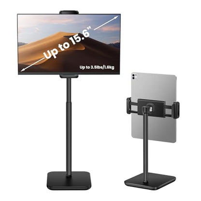 tounee Height Adjustable Tablet Stand, 3.5lb (1.6kg) Max Support, Up to 18" Tall, Slim Portable Monitors Stand Compatible with iPad Pro 12.9, Surface Pro, All 4.7"-15.6" Devices - Black - color: Black