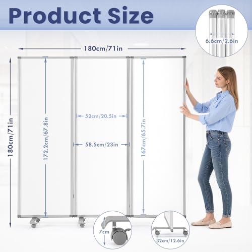 MAKELLO Office Partition 71"x71", Cubicle Room Divider on Wheel, Whiteboard | 3 Panel Foldable Privacy Panel, Writing, Sound Proof, Strong Magnetic, Freestanding, Room Partition for Office, Home, School - color: Whiteboard