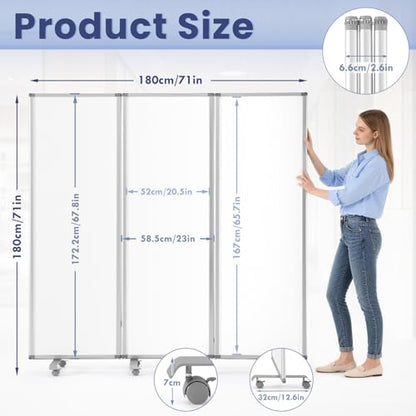MAKELLO Office Partition 71"x71", Cubicle Room Divider on Wheel, Whiteboard | 3 Panel Foldable Privacy Panel, Writing, Sound Proof, Strong Magnetic, Freestanding, Room Partition for Office, Home, School - color: Whiteboard