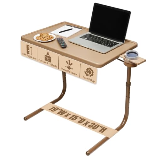 Table-Mate TV Tray Table | Portable Desk Folding Dinner Tray, Couch Table Trays for Eating Snack Food, Portable Laptop Desk, Bed Trays for Eating | Adjustable TV Trays with 3 Angles and Cup Holder - color: Mocha, size: 15"D x 21"W x 29"H