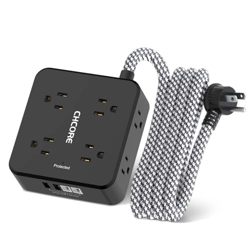 Surge Protector Power Strip - CHCORE 6Ft Braided Extension Cord with 8 Outlets with 4 USB (2 USB C) Charging Ports, Flat Plug Multi Plug Outlet Extender Charging Station for Home Office, ETL, Black - color: Black(Braided Cord), size: 6 Ft
