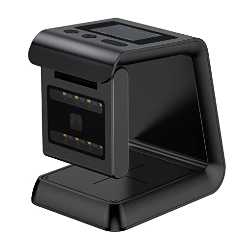 Alacrity 2D QR Wireless Barcode Scanner Hands-Free Omnidirectional Desktop Bar Code Scanner with Screen Display Compatible with Bluetooth & 2.4GHz Wireless for Airport Supermarket