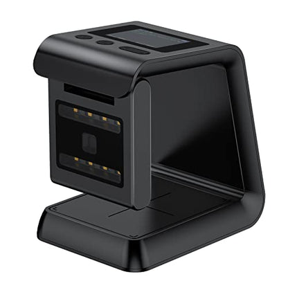 Alacrity 2D QR Wireless Barcode Scanner Hands-Free Omnidirectional Desktop Bar Code Scanner with Screen Display Compatible with Bluetooth & 2.4GHz Wireless for Airport Supermarket